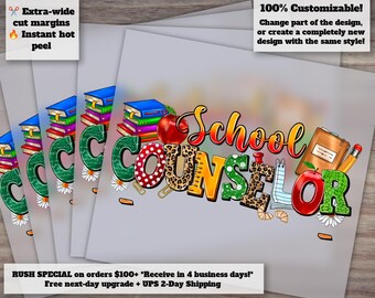 Custom School Counselor Design - Personalized Name, Ready to Press Heat Transfer, DTF, Perfect for Counselors
