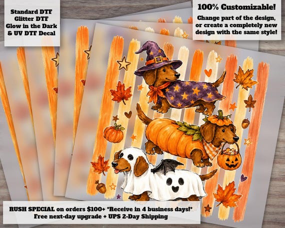 Halloween Dachshund DTF Transfer, Cute Wiener Dog Spooky Season Doxie Shirt Design, Ready to Press Heat Transfer