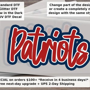 Patriots Mascot Ready-to-Press DTF Transfer - School Spirit Script Logo Game Day Team Transfer