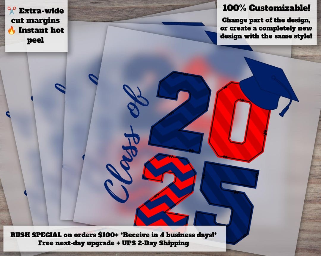 Class of 2025 Blue Red Grad Cap Graduation Design | Heat Transfer, DTF ...