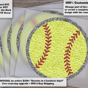 Softball Faux Chenille Patch Heat Transfer DTF Hand Drawn Design
