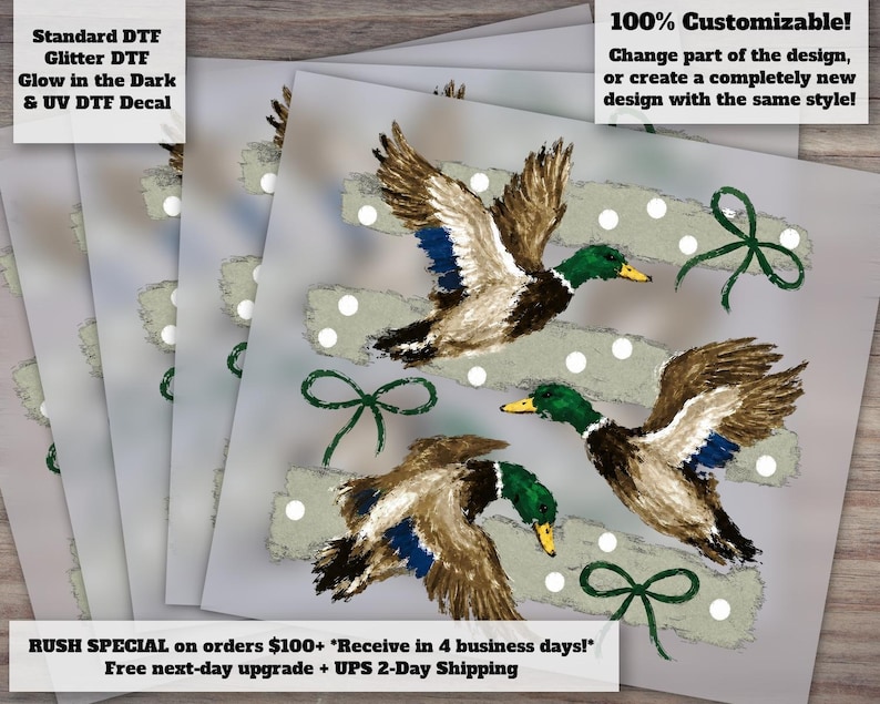 Vintage Retro Mallard Duck Hunting DTF Transfer - GSP Hunting Dog Flying Duck Waterfowl Hunter Ready to Press Shirt Transfer image 1