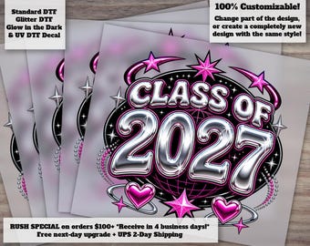 Disco Glam Class of 2027 DTF Transfer - Senior 2027 Ready to Press Heat Transfer for Graduation Shirts