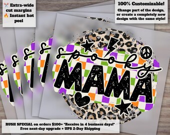 Halloween Spooky Mama Design, Retro Leopard Print, Distressed Heat Transfer for DTF, Ready to Press