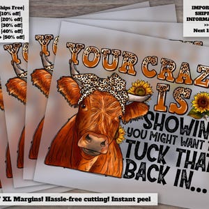 Crazy Showing Western Design, Cow and Farm Theme, Heat Transfer DTF, Ready Press For T-shirt Printing, Ideal For DIY Crafts and Gifts