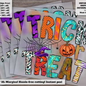 Halloween Trick or Treat Design, Witch and Spider Web Graphic, Ready-to-Press Heat Transfer, DTF, for Sublimation
