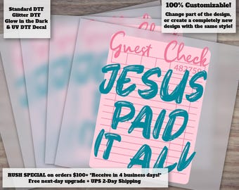 Jesus Paid It All Christian DTF Heat Transfer Design for Shirts