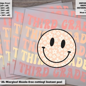 Back to School DTF Transfer for Third Graders - Smiley Girl Design - Heat Transfer - Hot Peel - 3D Grade - Ready to Press