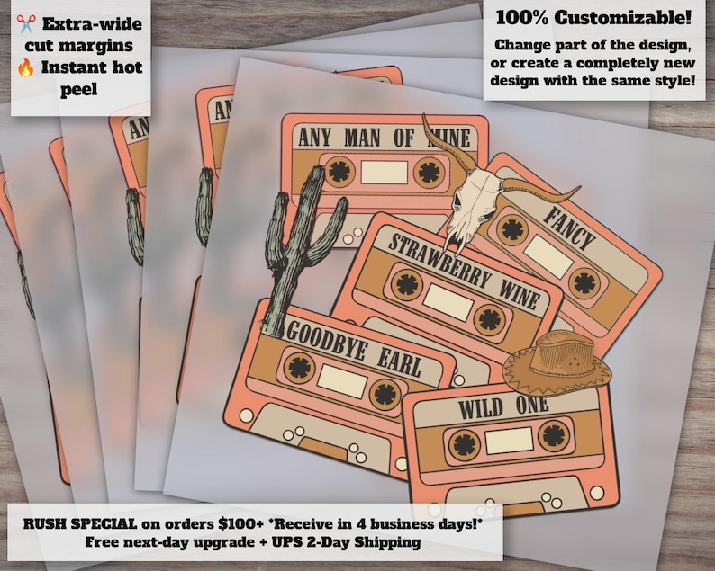 90s Country Music Cassette Tapes | Western Ready-to-Press Heat Transfer Designs, DTF and Shirt Design, Optimized for SEO. image 1