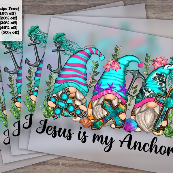 Christian Hand Drawn Cute Gnomes - Jesus is My Anchor Design, Ready to Press for Heat Transfer, DTF - Etsy Shop Listing