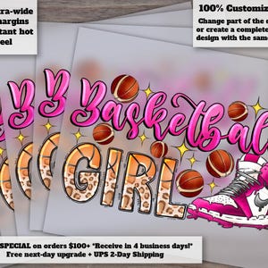 Diseño de transferencia térmica para baloncesto y zapatillas deportivas para niñas, listo para planchar para moda deportiva, ideal para impresión directa sobre tela (DTF).