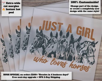 Girl Who Adores Horses | Western Shirt Design | Country Style | Horse Enthusiast | Retro Horse Image | Heat Transfer, Ready to Press, DTF