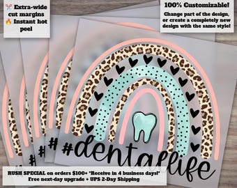 Dentist Life Hand Drawn Design - Rainbow Hearts in Blush and Teal - Ready to Press for Heat Transfer, DTF, Waterslide Stickers.