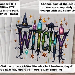 Whimsical Witchy Halloween DTF Transfer - Ready to Press Witch Vibes Iron On Transfer for Shirts Bags and More