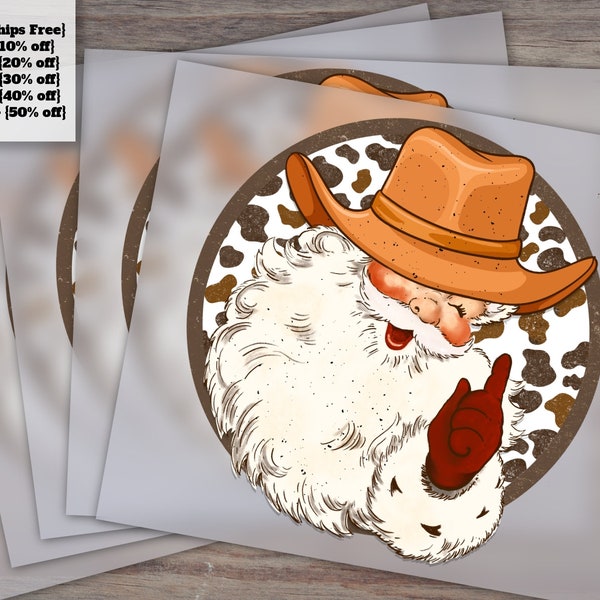 Cowboy Père Noël Noël western | Motifs transfert à chaud, DTF prêt à l'emploi, Chemise western, Thème des Fêtes