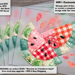 Summer Watermelon Faux Patchwork DTF Heat Transfer Ready to Press