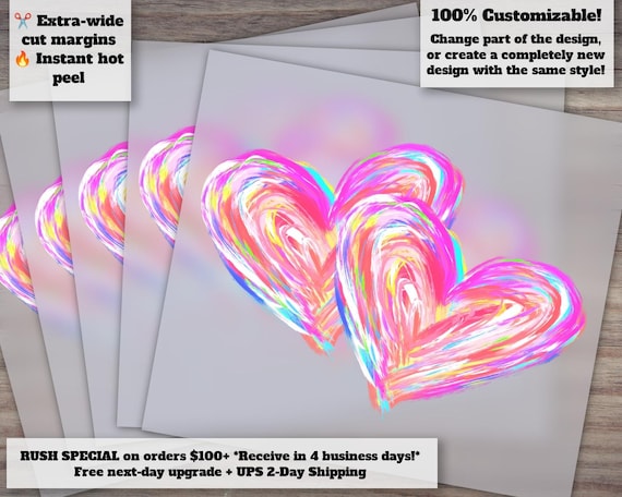 Watercolor Love and Colorful Hearts Design - Ready to Press, Heat Transfer, DTF - Trends for Etsy Shop