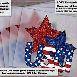 USA 4th of July Patriotic Shirt Design, Ready for Commercial Use, Heat Transfer and DTF, Glittered, Press-Ready
