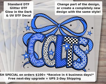Custom Mascot | Colts Mascot with Bow DTF Transfer - School Spirit Ready to Press Heat Transfer for Shirts and Apparel