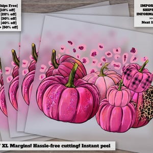 Breast Cancer Awareness Pink Pumpkins Design - Ready to Press Heat Transfer DTF File - Cancer Charity Etsy Shop Listing