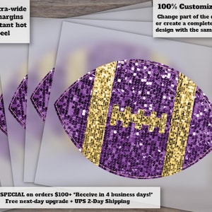 Purple Gold Sequin Football Design | Glitter Hand Drawn Art | Faux Sequins Patch | Ready to Press Heat Transfer DTF