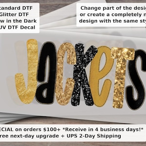 Cheer Competition DTF Transfer | Gold Glitter Green Sequin Jacket Design | Trendy Preppy Ready to Press