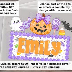 Custom Kids Halloween DTF Transfer | Cute Ghost Bow Pumpkin Candy Corn Personalized Girl Ready to Press