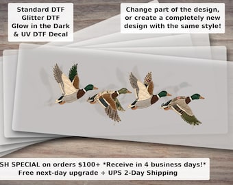 Faux Patchwork Mallard Ducks Flying DTF Transfer | Quilt Style Farm Cottagecore Ready to Press Heat Transfer