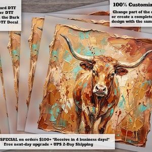 Western Longhorn Bull DTF Heat Transfer Rustic Ranch Design