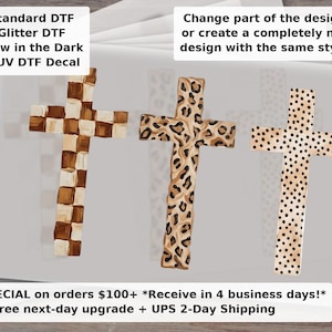 Brushstroke Cross Trio DTF Transfer | Leopard Print Faith Shirt Transfer | Jesus Christian Ready to Press | God is Good Church Tee