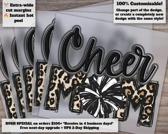 Cheer Mom Ready to Press Custom Leopard DTF Print Transfer for Cheerleading!