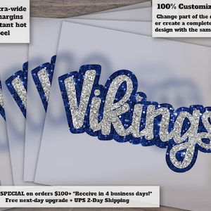 Vikings Football Glitter Sequins Design | Hand Drawn Faux Appliqué Patch | Ready to Press Heat Transfer DTF