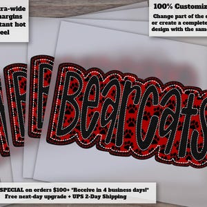 Bearcats Embroidery Faux Applique Hand Drawn Design for Heat Transfer and DTF Football Bearcats Ready to Press