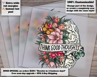 Brain Floral Design for Mental Health - Self Love Shirt Pattern, Inspirational Heat Transfer, Ready Press, DTF, Motivational