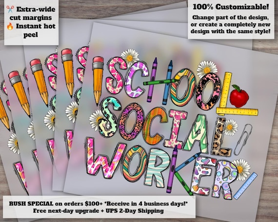 School Social Worker and Teacher Design, Western Style, Ready-to-Press Heat Transfer, DTF, Sublimation Design - Digital Item