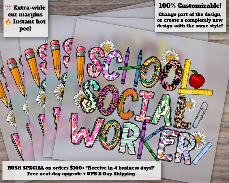 School Social Worker and Teacher Design, Western Style, Ready-to-Press Heat Transfer, DTF, Sublimation Design - Digital Item image 1