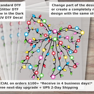 Christmas Light Coquette Bow Ready to Press DTF Transfer, Tis the Season Holiday Heat Transfer, Xmas Bow Iron On