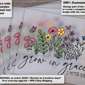 Citas inspiradas en la fe cristiana / Diseños DTF de Jesús / Transferencia de calor lista para imprimir / Gráficos Grace Grow / Arte religioso listo para imprimir en DTF