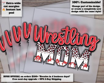 Custom DTF Print Transfer for Wrestling Mom w/ Red Letter Design - Great Gift for Wrestling Mama or Martial Arts Mom