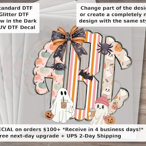 Halloween Coquette Monogram DTF Transfer | Fall Preppy Doodle Monogram Ready to Press Iron On