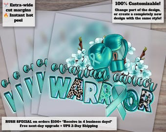 Ovarian Cancer Warrior and Awareness with Blue Ribbon, Western Symbol, Ready to Press Heat Transfer DTF Design