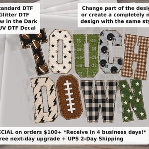 Patchwork Touchdown DTF Transfer | Gingham Checker Stripes and Stars Football Mama Ready to Press Heat Transfer
