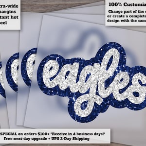 Eagles Glitter Sequins Hand Drawn Faux Patch Appliqué | Football DTF Heat Transfer Ready to Press