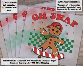 Retro Gingerbread Boy Humor T-Shirt Design - Oh Snap Kids Heat Transfer, DTF-DTG Ready-to-Press, Ball Cap Pattern