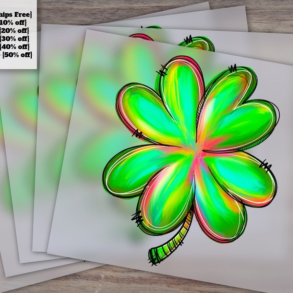 Hand-painted Pink and Green 4 Leaf Clover Art, Ready-to-Press Airbrushed Design for Heat Transfer, DTF.