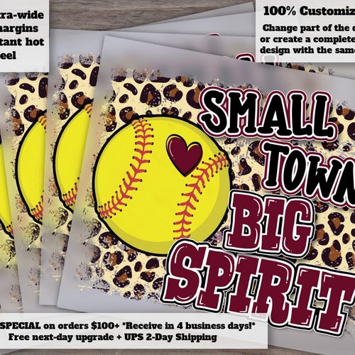 Leopard Softball Design - Maroon, Heat Transfer, DTF, Ready to Press, Small Town Big Spirit, for Etsy