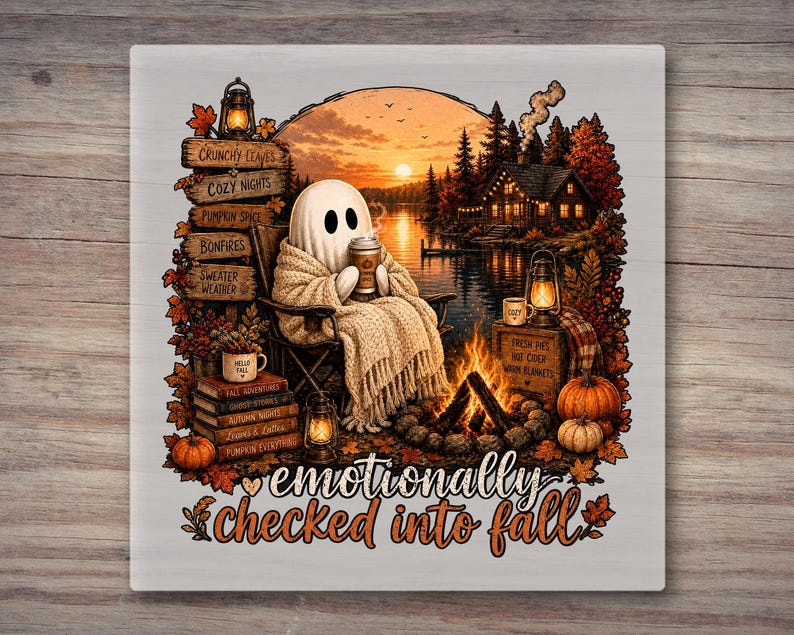 Summerween Ghost DTF Transfer - Mentally I Am Here Funny Halloween and Fall Ready to Press Heat Transfer Bild 6