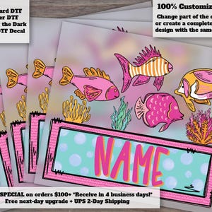 Colorful fish underwater with Name Patch girly | Design | | Women’s, Kids Shirt DTF Transfer Ready to Press