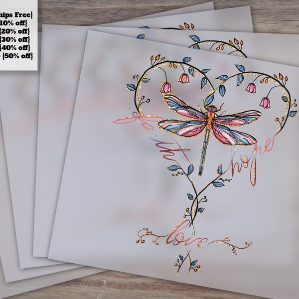 Inspirational Dragonfly Design | Faith, Hope, Love | Heat Transfer Ready | DTF | Inspiring Faith Hope Love Imagery for Press Transfers