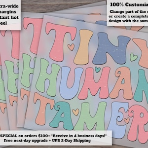 Groovy Leopard Heat Transfer for Funny Teacher Mom Shirt, Retro Boho Mama Design, Tiny Human Tamer, Ready to Press DTF Art